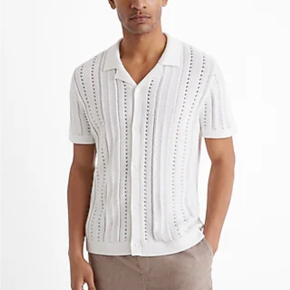 NWT Express Men's Pointelle Camp Collar Short Sleeve Sweater Polo